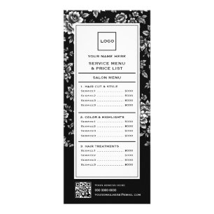 Carte Publicitaire Salon de coiffure floral noir et blanc élégant