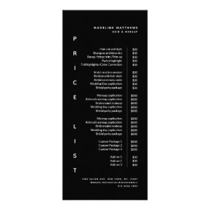 Carte Publicitaire Salon Noir minimaliste moderne Service Tarifs