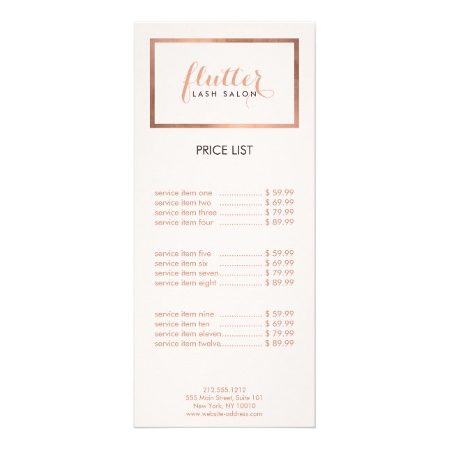 Carte Publicitaire Salon simple Rose Gold Lash Logo rose (Devant)