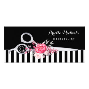 Carte Publicitaire Styliste floral de ciseaux de Faux de rose argent