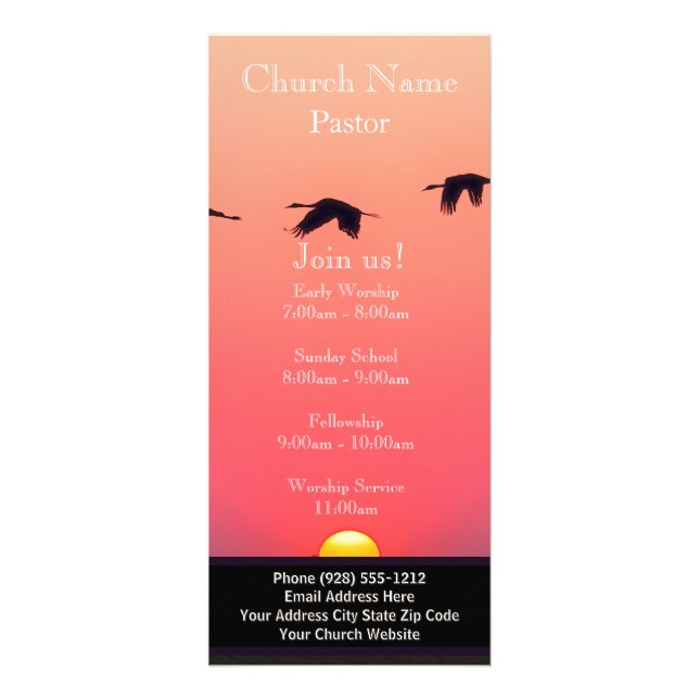 Carte Publicitaire Sunset Birds Church Rack Card, Rejoignez-nous Serv (Devant)