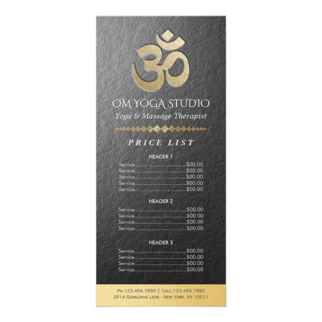 Carte Publicitaire Symbole OM noir & or YOGA instructeur Tarification (Devant)