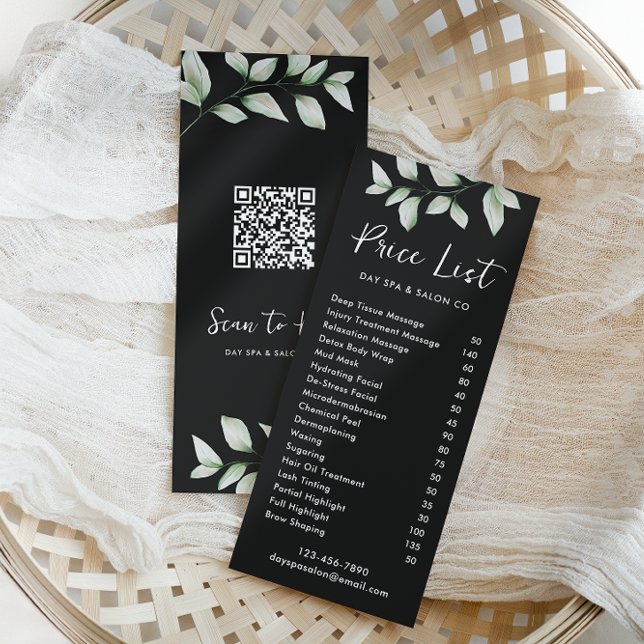 Carte Publicitaire Tarif botanique simple avec code QR noir (Créateur téléchargé)