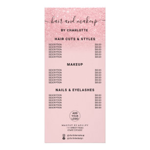 Carte Publicitaire Tarif de coiffure maquillage calligraphie paillett