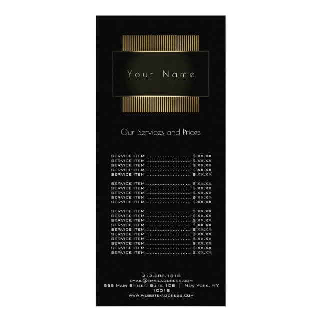 Carte Publicitaire Tarif Minimal Or Noir Blanc Élégant (Devant)