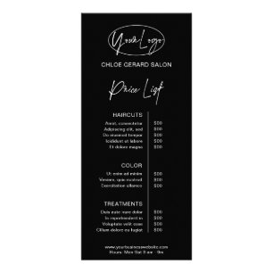 Carte Publicitaire Tarif minimaliste Élégant minimaliste Noir moderne