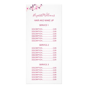 Carte Publicitaire Tarifs de service Rose Blanc Fleur de Cerisier Flo