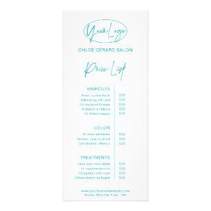 Carte Publicitaire Tarifs minimalistes Elegant Turqoise Aqua Moderne