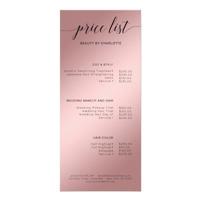 Carte Publicitaire Tarifs modernes, rosegold (Imitat) (Devant)