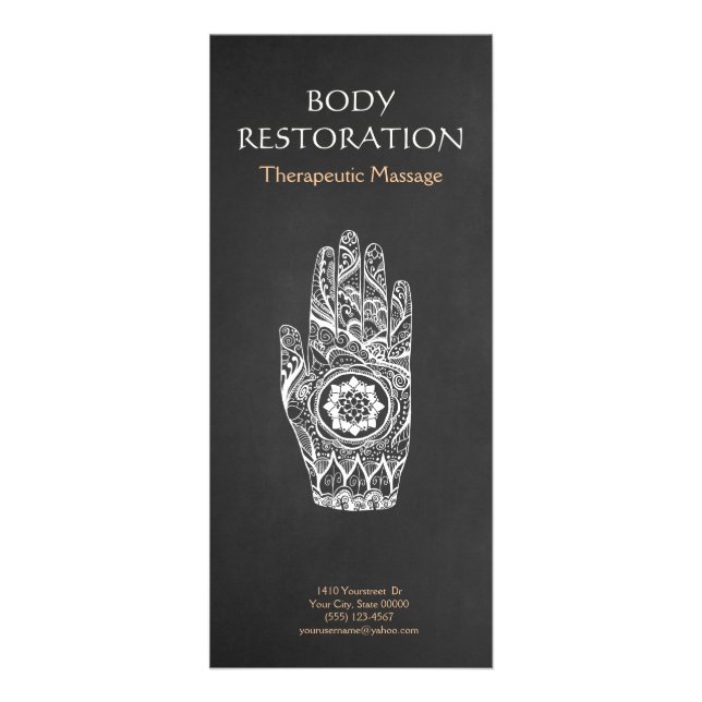 Carte Publicitaire Thérapeute de massage Henné Lotus Tatouage main 4 (Devant)