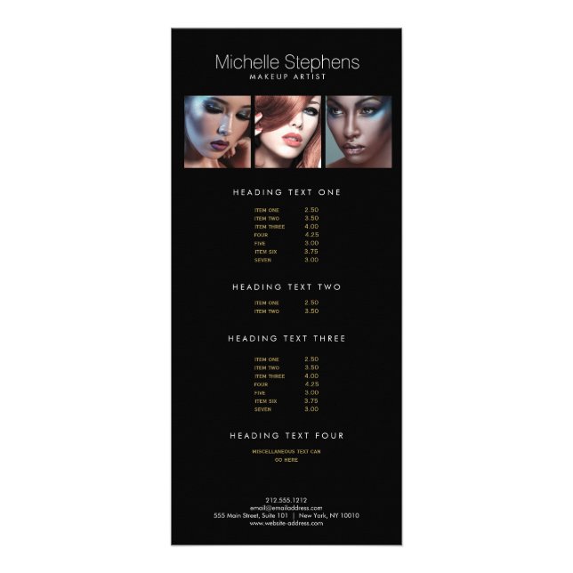 Carte Publicitaire Trio photo moderne pour artistes maquillage Noir (Devant)