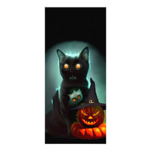 Carte Publicitaire Vampire Chat et Assistant Citrouille Halloween Sur
