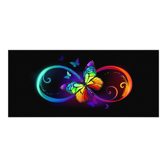 Carte Publicitaire Vibrant infinity with rainbow butterfly on black (Devant)