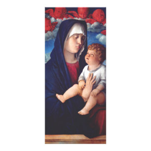 Carte Publicitaire Vierge Marie avec Bébé Jésus et les chérubins roug