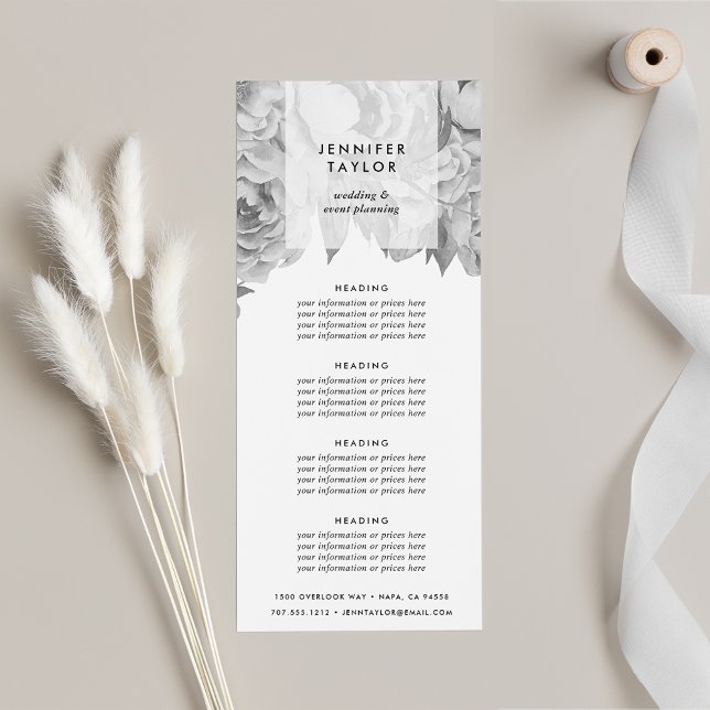 Carte Publicitaire Vintage Black & White Floral Tarification ou servi (Créateur téléchargé)