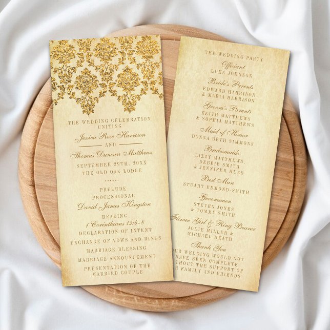 Carte Publicitaire Vintage Glam Gold Mariage damassé (Créateur téléchargé)