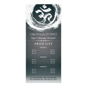 Carte Publicitaire YOGA Instructeur Tarifs Liste Calligraphie OM ZEN