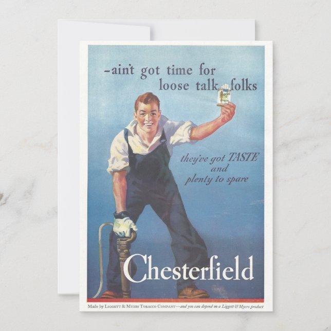 Carte Publicité Chesterfield Cigarettes vintage (Devant)