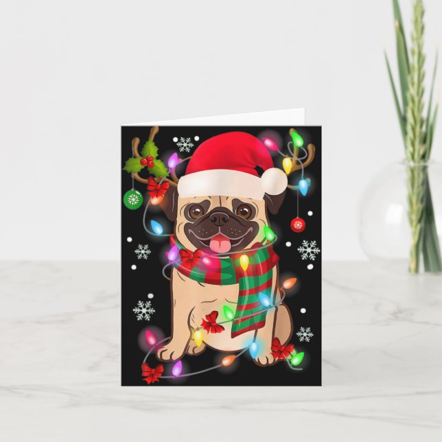 Carte Pug Christmas Tree Lights Santa Dog Xmas Boys Pugm (Devant)