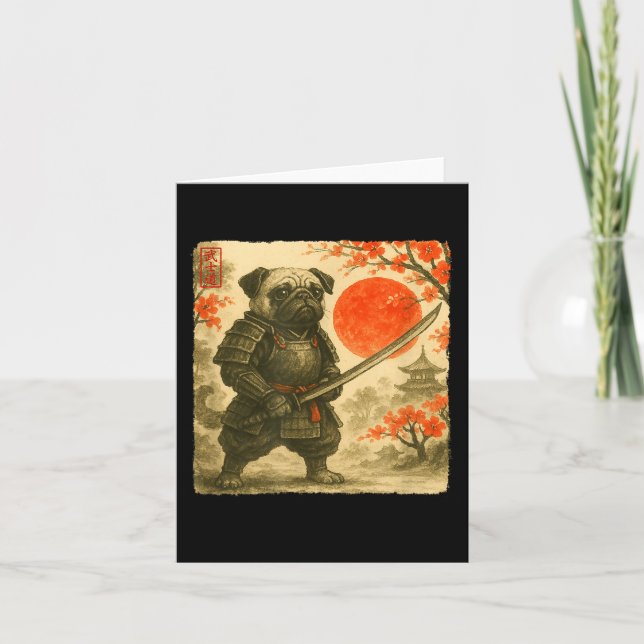 Carte Pug Samurai Japanese Warrior Costume Sumi-e Art Fu (Devant)