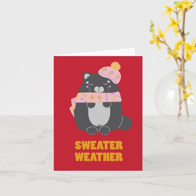 Carte Pull à capuche, écharpe et chapeau rose Kitty (Fleur jaune)