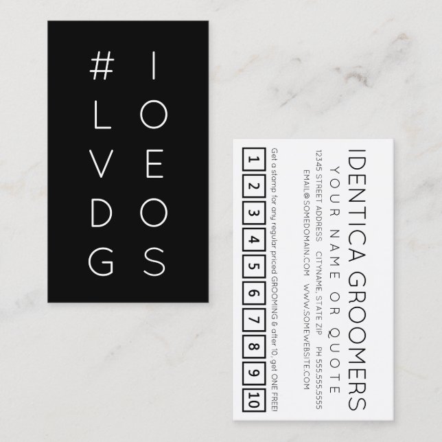 Carte punch de fidélité #ILOVEDOGS (Devant / Derrière)