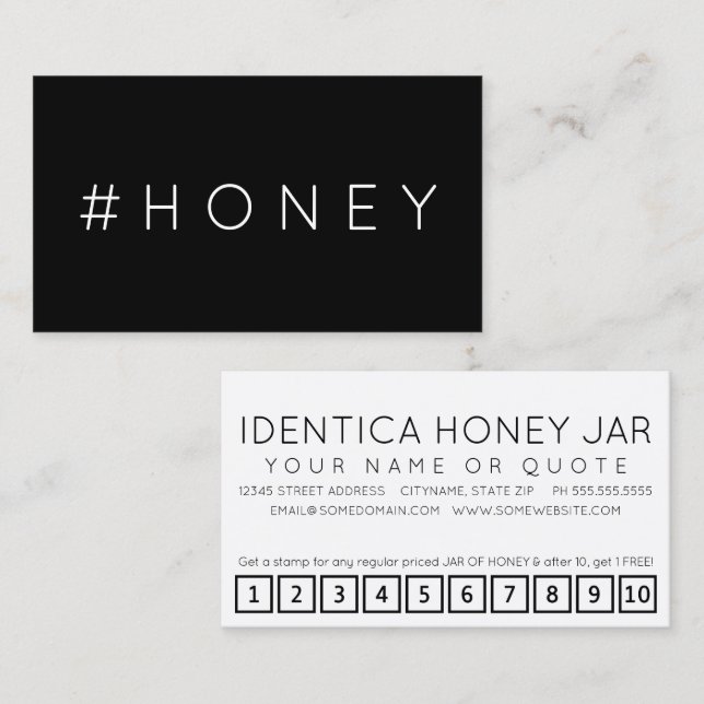 Carte punch #HONEY hashtag loyalty (Devant / Derrière)