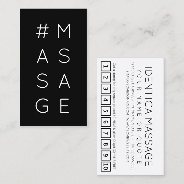 Carte punch #MASSAGE hashtag loyalty (Devant / Derrière)