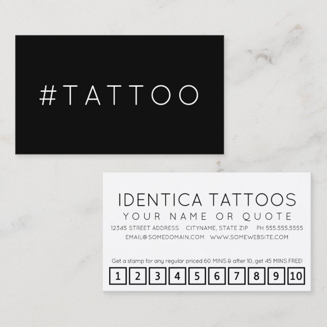 Carte punch #TATTOO hashtag loyalty (Devant / Derrière)