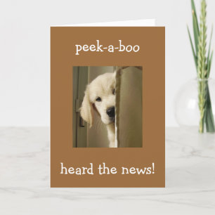 CARTE PUP DIT "PEEK-A-BOO" FÉLICITATIONS D'ADOPTION
