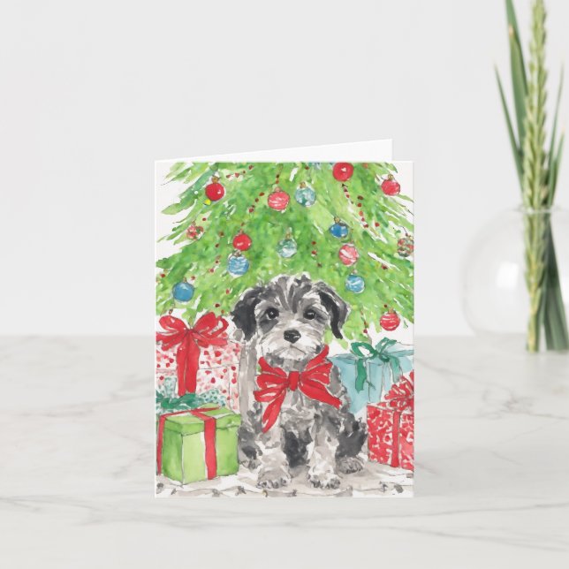 Carte Puppy Christmas Watercolor (Devant)