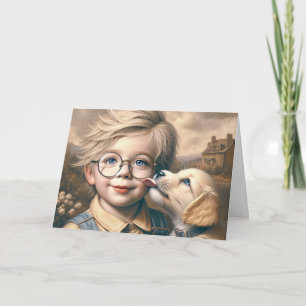 Carte Puppy Lick Le visage du garçon