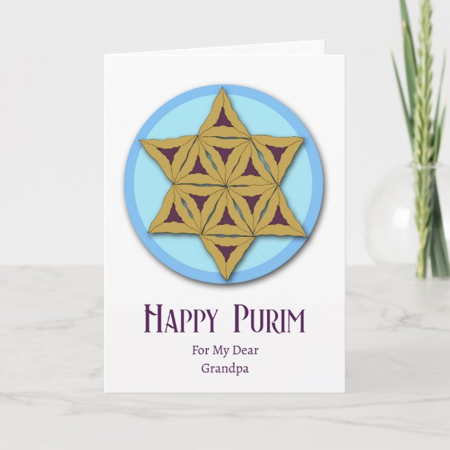 Carte Purim pour grand-père Hamantaschen Magen David (Devant)