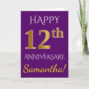 Carte Purple, 12e anniversaire de Mariage de Faux Gold +