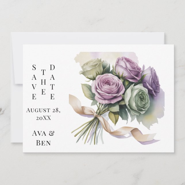Carte Purple and Sage Green Wedding Save The Date Cards (Devant)