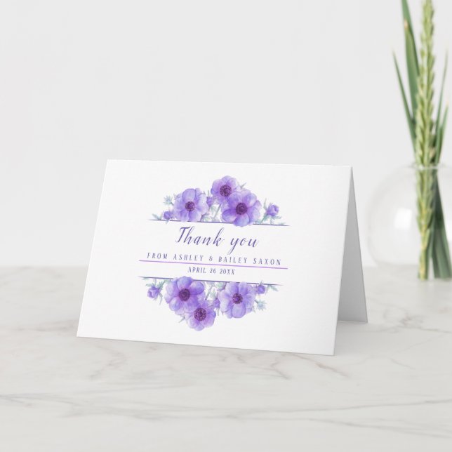 Carte Purple aquarelle anémone fleurs art merci (Devant)