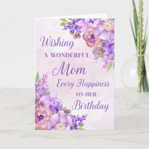 Carte Purple Aquarelle Fleurs Maman Anniversaire
