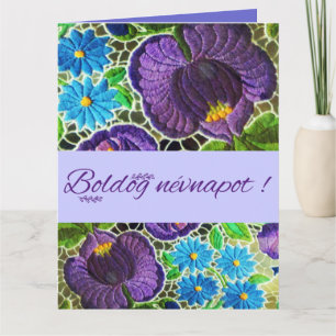 Carte Purple - bleu gras broderie hongroise - nom jour