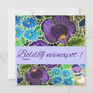 Carte Purple - bleu gras broderie hongroise - nom jour