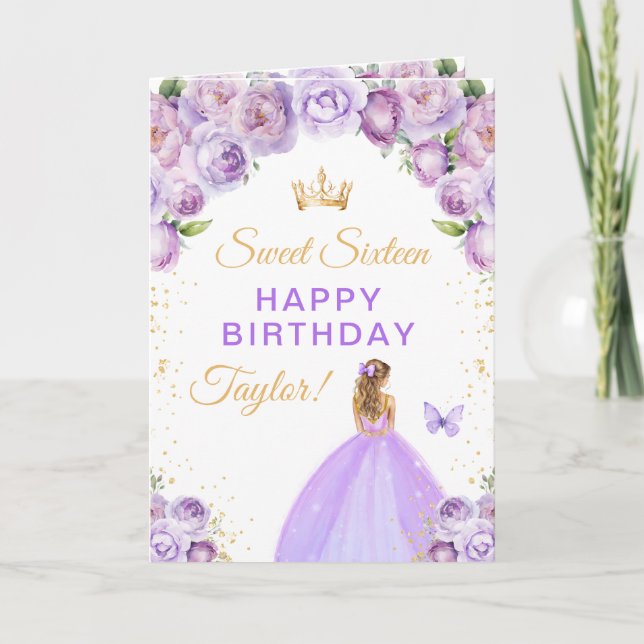 Carte Purple Blonde cheveux fille Sweet sixteen Annivers (Devant)