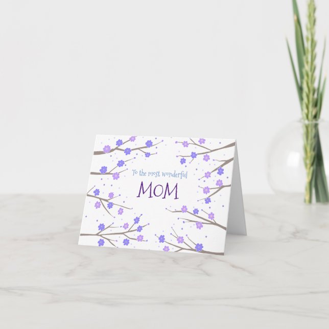 Carte Purple Blue Blossoms Texte Personnalisé Fête des m (Devant)