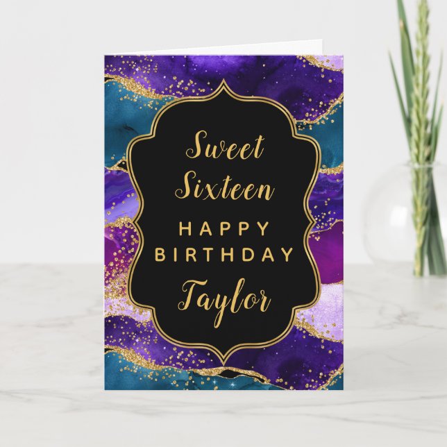 Carte Purple Blue Peacock Agate Sweet 16 Joyeux annivers (Devant)