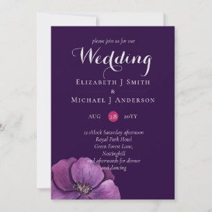 Carte Purple Dynasty Dark Floral Budget Mariage Invite