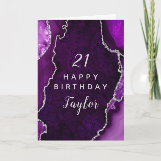 Carte Purple et Argent Agate Joyeux anniversaire (Devant)