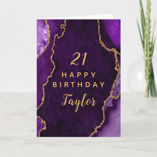 Carte Purple et Gold Agate Joyeux anniversaire