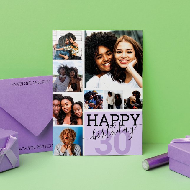Carte Purple Family Friends Photo Collage Joyeux anniver (Créateur téléchargé)