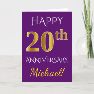 Carte Purple, Faux Gold 20e anniversaire de Mariage + No