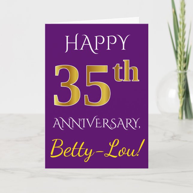 Carte Purple, Faux Gold 35e anniversaire de Mariage + No (Devant)