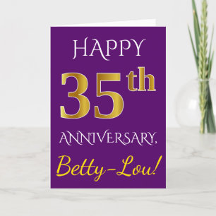 Carte Purple, Faux Gold 35e anniversaire de Mariage + No