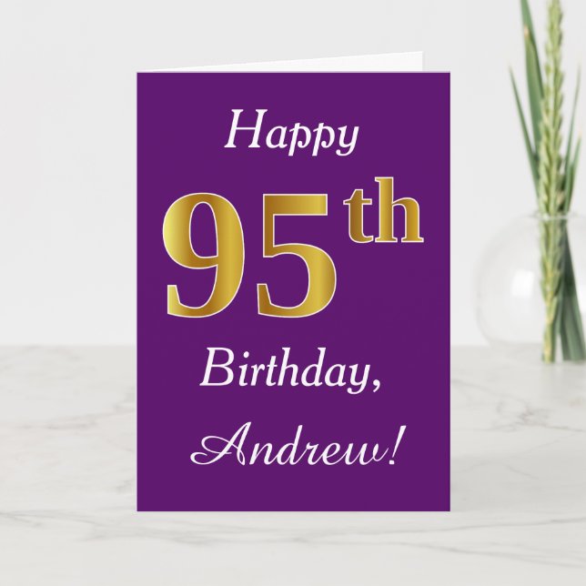 Carte Purple, Faux Gold 95e anniversaire + Nom personnal (Devant)